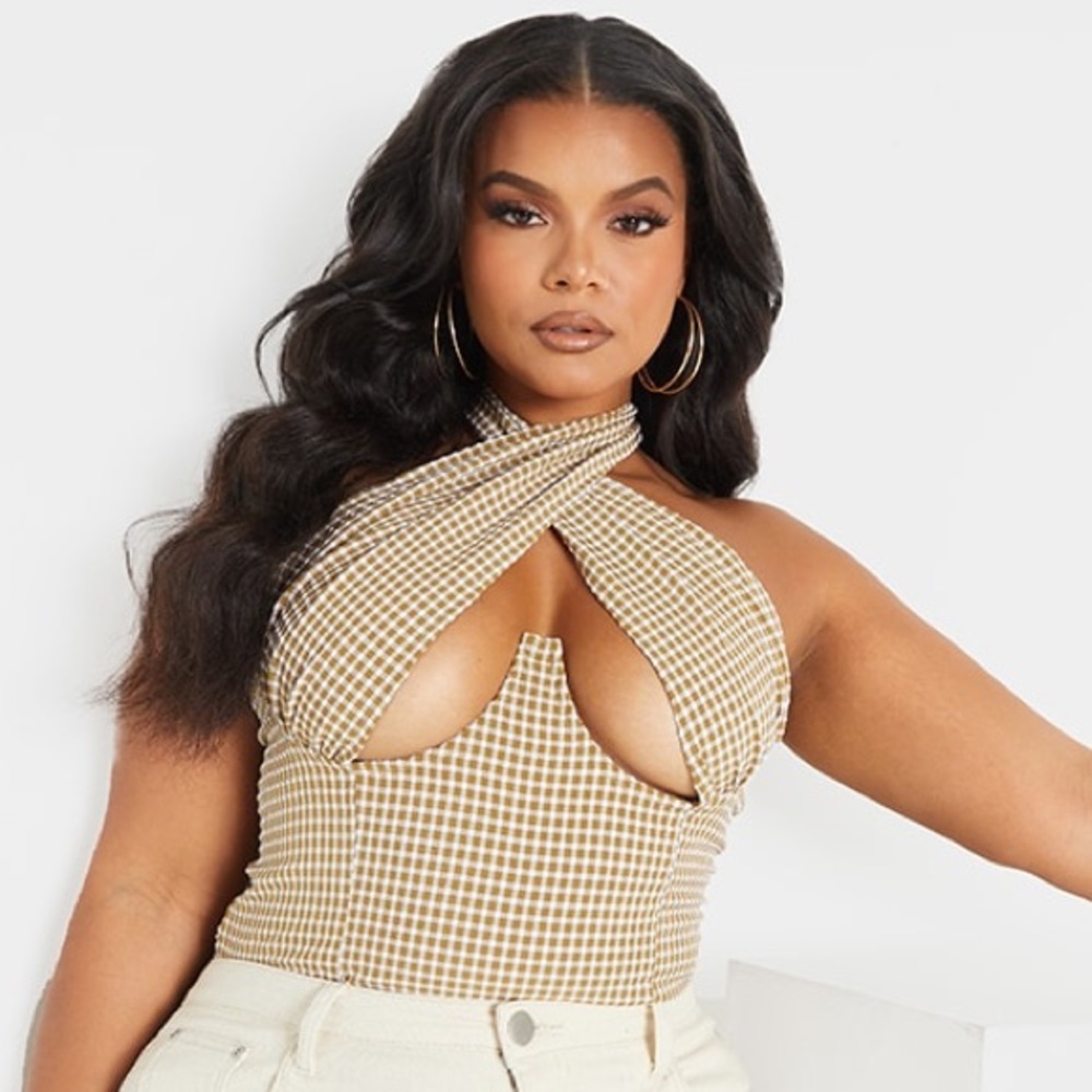 PLT Brown Underbust Checkered Top